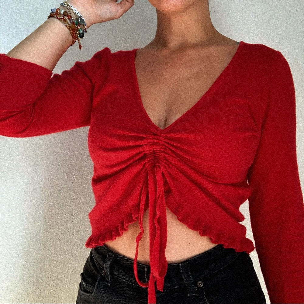 Ruby Red Synched Adjustable Lettuce Edge Crop Top - image 1